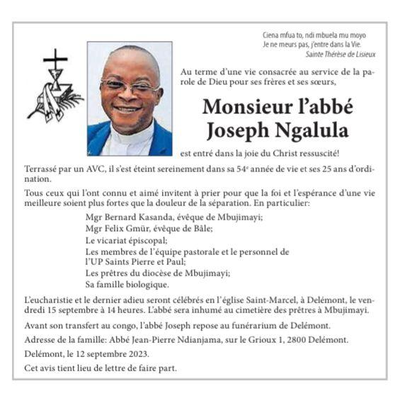 Zairois aurevoir annonce messe delemont